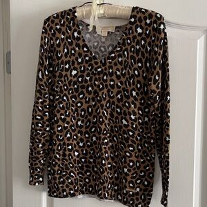 Michael Kors Brown and Black Leopard Long Sleeve Top